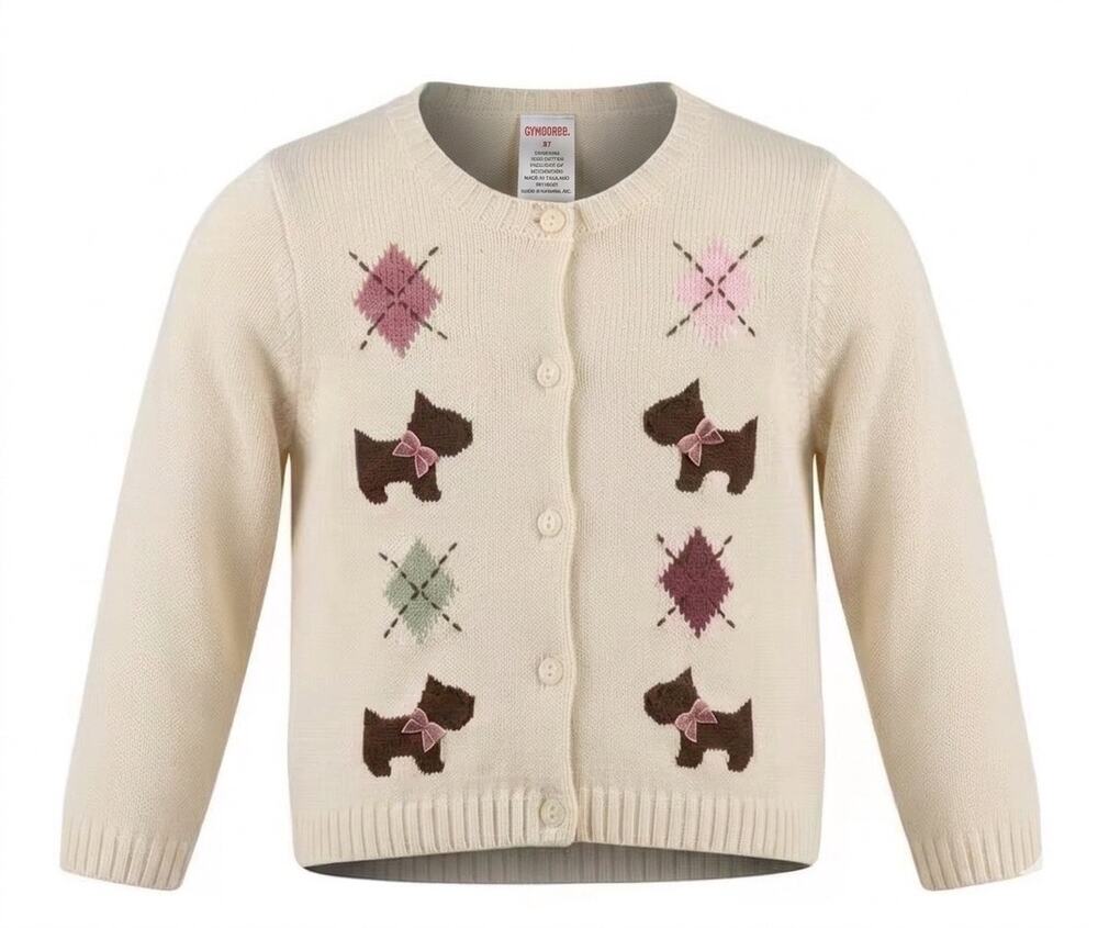Gymboree Scottie Surprise Cardigan Sweater Girls Toddler Cream Argyle 5T